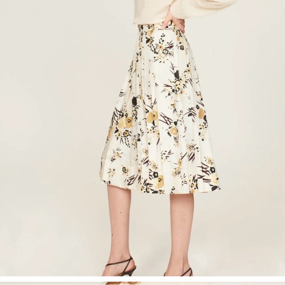Tory Burch Floral A-Line Skirt in Cream and Black